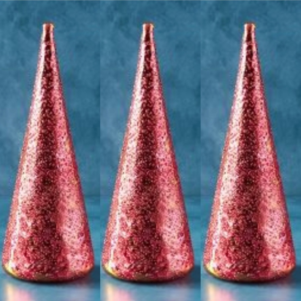 A Set of 3 Anthropologie Glitterville Dewy Stubbled Glass Trees Pink